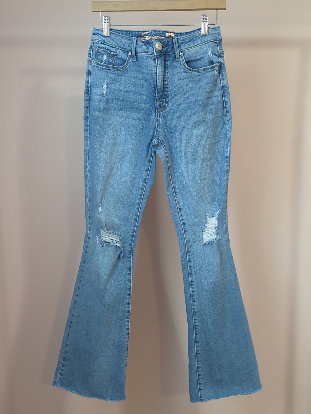 Seven7 Light Blue Distressed Flare Jeans